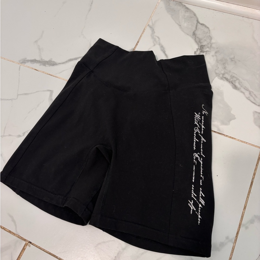 Women’s High-Rise Black Athletic Shorts with Script Detail